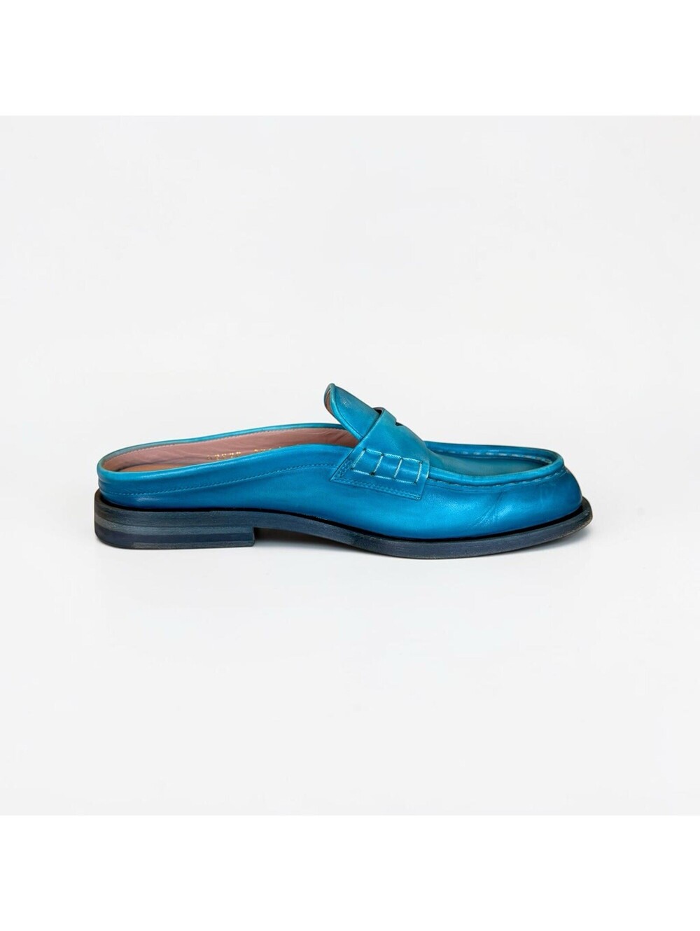 Santoni Italian Blue Leather Slip-On Penny Loafer Mules - Size 37